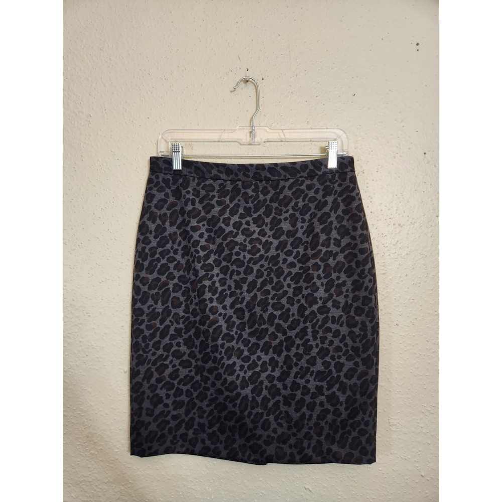 Ann Taylor Womens 6P Grey Leopard Print Pencil Skirt Stretch Career NEW
